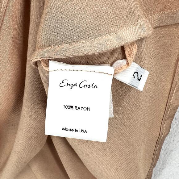 ENZA COSTA Bias Cami Tank Women Medium Khaki V-neck Adjustable Strappy Satin NEW - Picture 13 of 16